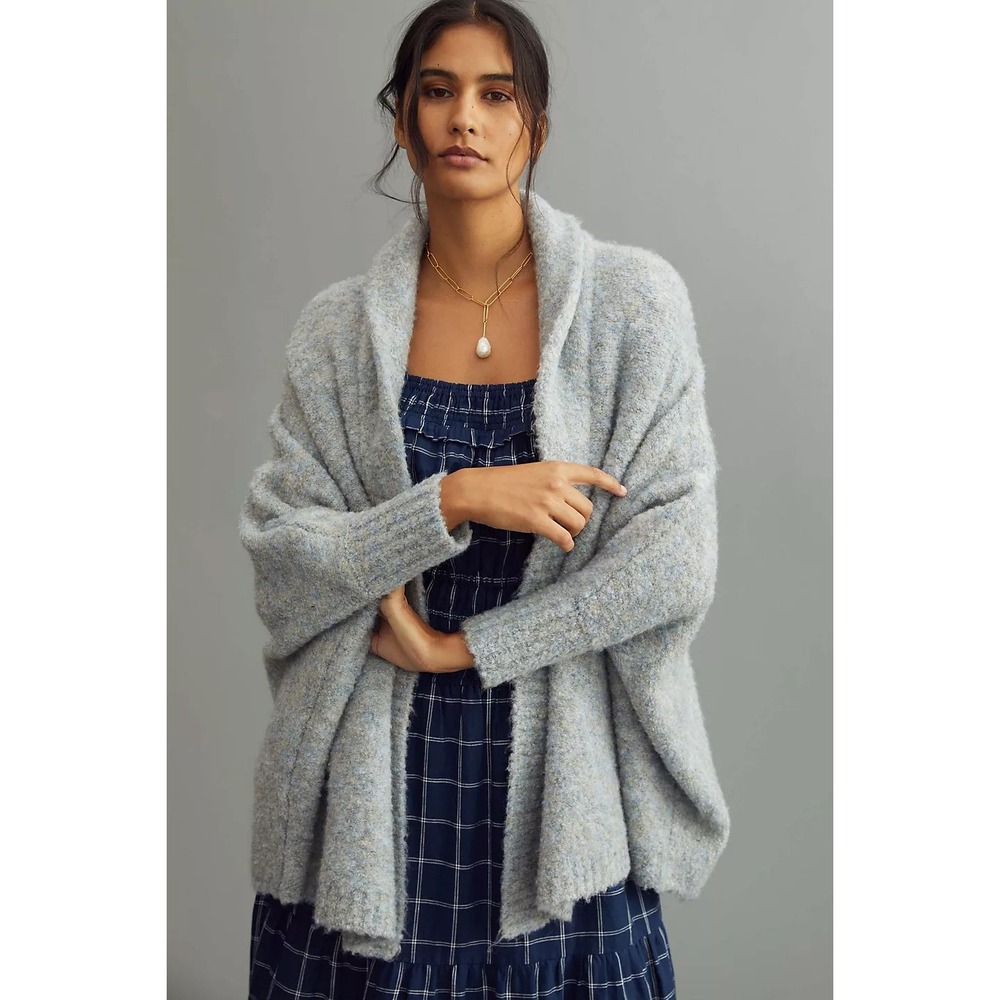 Anthropologie Women's Cozy Knit Cardigan Sweater Oversized Batwing Shawl Gray